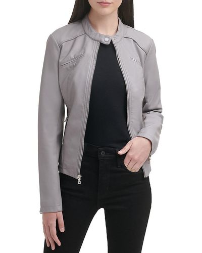 Guess Band Collar Faux Leather Jacket - Gray