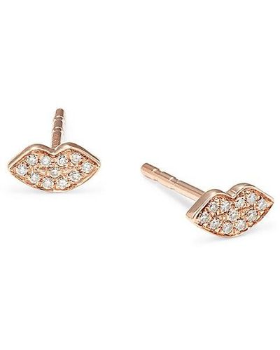 EF Collection 14k Rose Gold & 0.05 Tcw Diamond Smooch Stud Earrings - White
