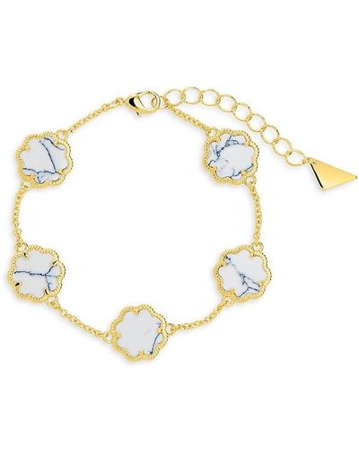 Sterling Forever Rose Petal 14k Goldplated & Created Turquoise Clover Station Bracelet - Metallic