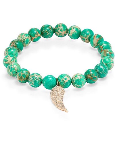 Sydney Evan 14k Rose Gold, Jasper & Diamond Small Wing Charm Beaded Bracelet - Green