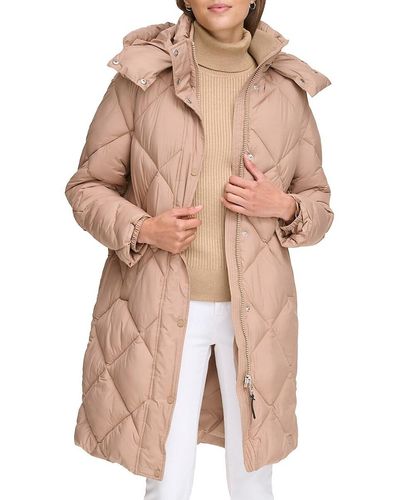 DKNY Diamond Quilted & Hooded Puffer Coat - Natural