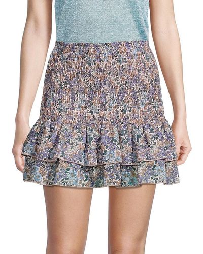 JACQUIE THE LABEL Floral-Print Smocked Ruffle Skirt - Blue
