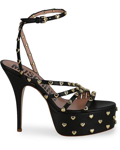 Moschino Heart Studded Leather Sandals - Black
