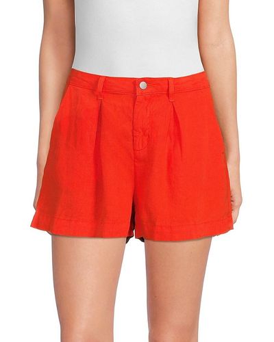 L'Agence Zahari Pleated Linen Shorts - Red