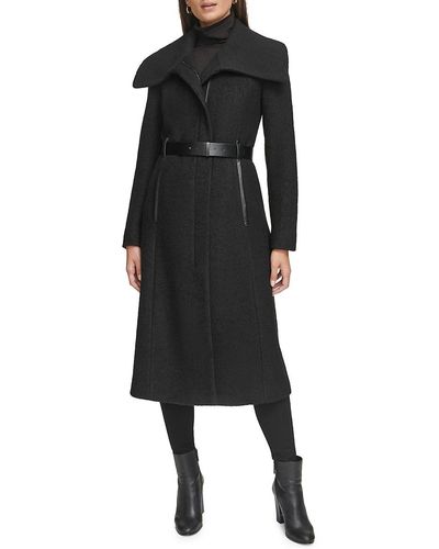 Kenneth Cole Textured Twill Wool Blend Coat - Black