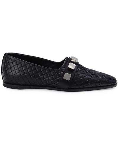 CoSTUME NATIONAL Studded Woven Leather Loafers - Black