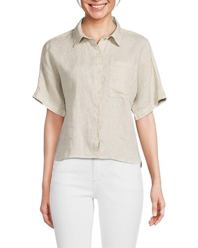 Saks Fifth Avenue Short Sleeve 100% Linen Shirt - White