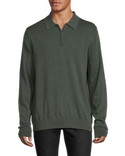 Saks Fifth Avenue Long Sleeve Quarter Zip Polo Sweater - Green