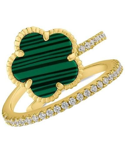 CZ by Kenneth Jay Lane Look Of Real 14k Goldplated & Cubic Zirconia Clover Ring - Green