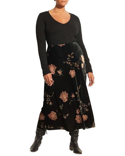 Vince Floral Velvet Maxi Skirt - Black