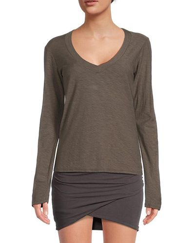 James Perse Long-sleeve Cotton-blend Top - Grey
