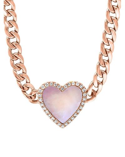 Effy 14k Rose Gold, Mother Of Pearl & Diamond Heart Pendant Necklace - Pink