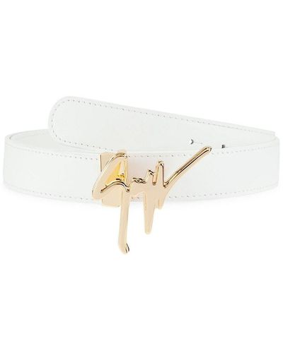 Giuseppe Zanotti Brass Logo Leather Belt - White