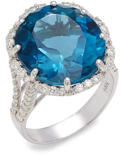 Effy 14k White Gold, 16.20 Tcw London Blue Topaz & 0.68 Tcw Diamond Ring