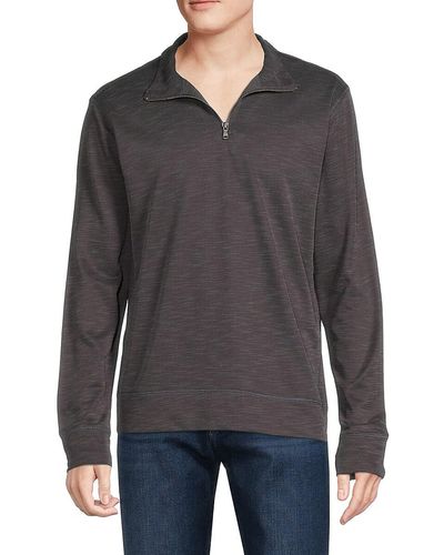 Saks Fifth Avenue Knit Quarter Zip Pullover Shirt - Gray