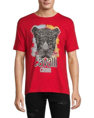 Class Roberto Cavalli Leopard Crewneck Graphic Tee - Red