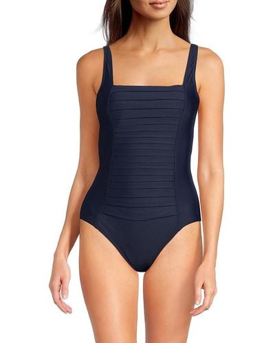 Calvin Klein Shimmer Pleated One Piece Swimsuit - Blue