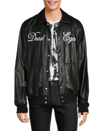 RTA Regan Embroidery Faux Leather Biker Jacket - Black
