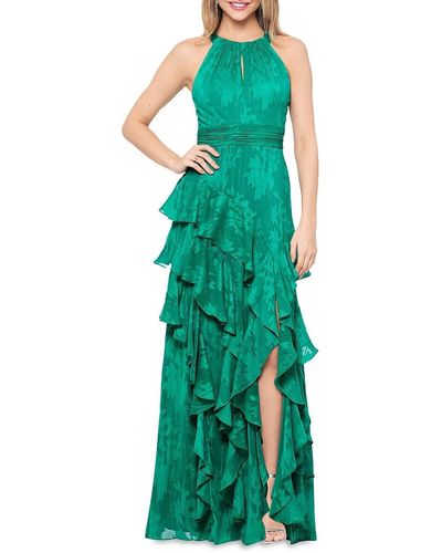 Xscape Chiffon Tiered Ruffle Gown - Green