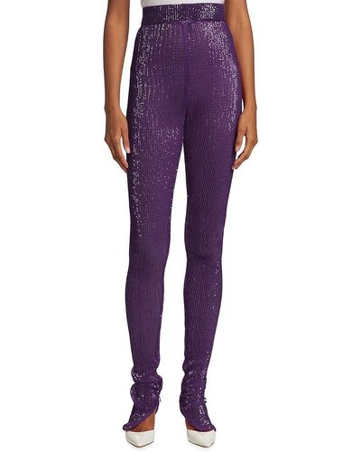 LAQUAN SMITH Skinny Sequin Mesh Leggings - Purple
