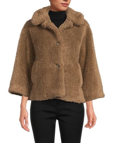 RED Valentino Caban Faux Fur Teddy Mid Coat - Brown