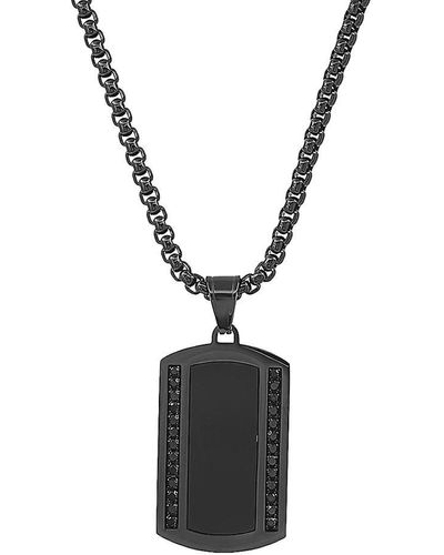 Anthony Jacobs Ip Stainless Steel & Simulated Diamond Dog Tag Pendant Necklace - Black