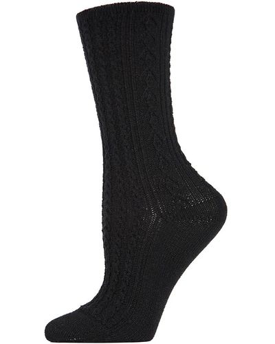 Memoi Classic Day Cable-Knit Crew Socks - Black