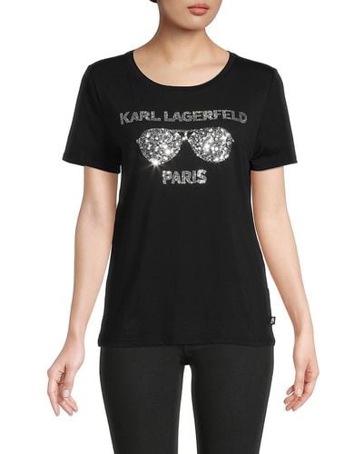 Karl Lagerfeld Embellished Sunglass Tee - Black