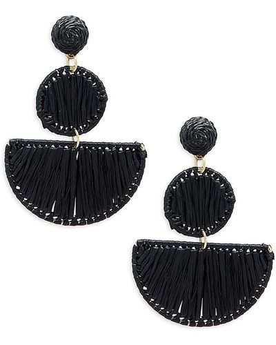 Shashi Giada 18k Goldplated & Raffia Geometric Drop Earrings - Black