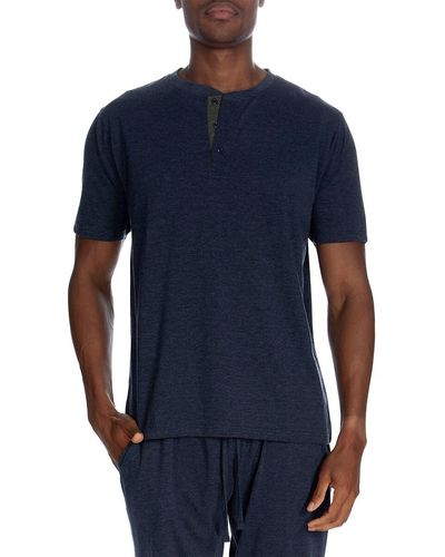 Unsimply Stitched Slubbed Short Sleeve Henley - Blue