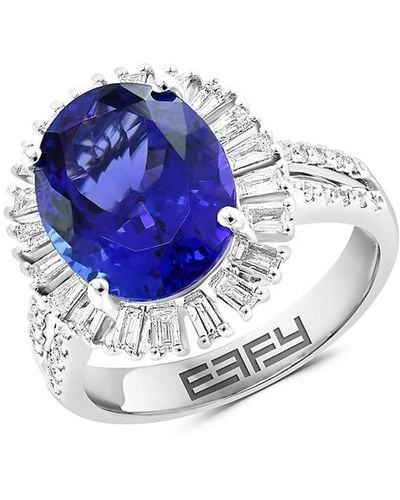 Effy 14k White Gold, Tanzanite & Diamond Ring - Blue