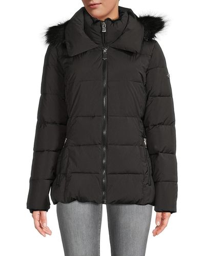 Calvin Klein Hooded Faux Fur Trim Puffer Jacket - Black