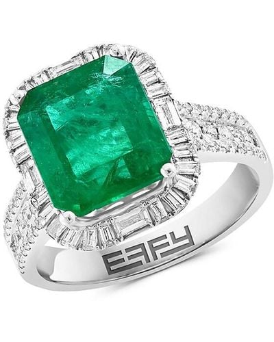 Effy 14k White Gold, Emerald & Diamond Ring - Green