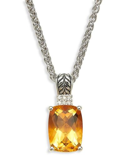 Effy Sterling Silver, Citrine & Diamond Pendant Necklace - Metallic