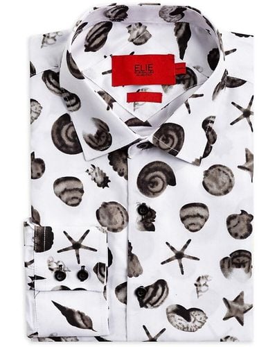 Elie Balleh Slim Fit Sea Shell Print Shirt - White