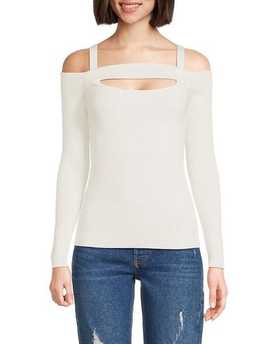 Tahari Off Shoulder Ribbed Sweater - White