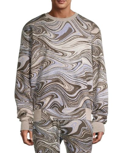 Twenty Liquid Swirl Hyper Reality Knit Crewneck Sweater - Gray