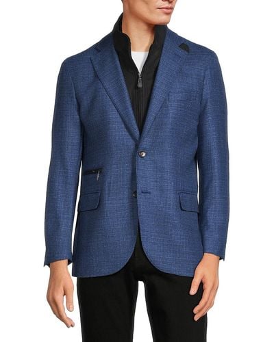 Lubiam Notch Lapel Virgin Wool Blend Blazer - Blue