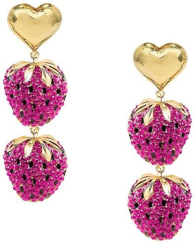 Eye Candy LA Luxe 18k Goldplated & Cubic Zirconia Strawberry Drop Earrings - Pink