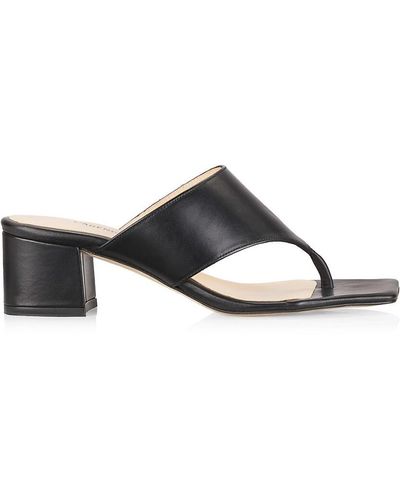 Estelle Block Heel Leather Sandals - Black