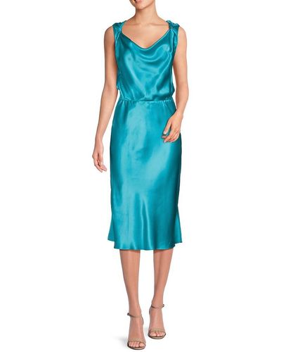 Amanda Uprichard Ellison Cowlneck Silk Midi Dress - Blue