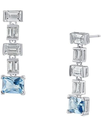 CZ by Kenneth Jay Lane Look Of Real Rhodium Plated, Emerald & Cubic Zirconia Drop Earrings - White