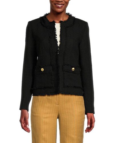 Saks Fifth Avenue Saks Fifth Avenue Fringe Tweed Jacket - Black