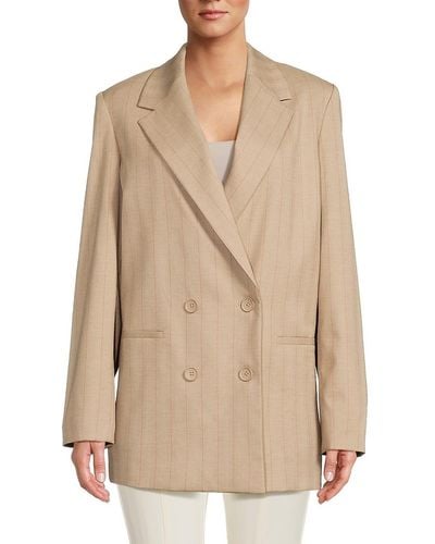 DKNY Striped Double Breasted Blazer - Natural
