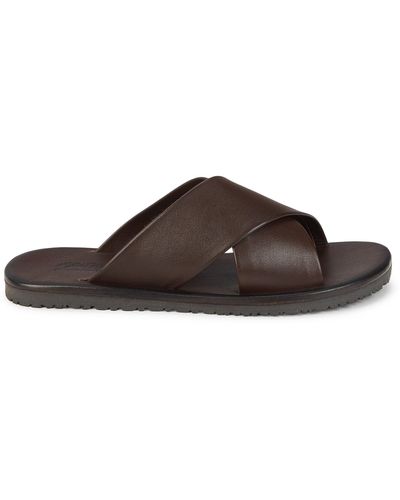 Saks Fifth Avenue Collection Leather Cross Strap Sandals - Brown