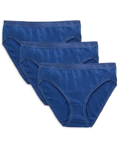 Memoi 3-Pack Cotton Basic Hipster Panty - Blue