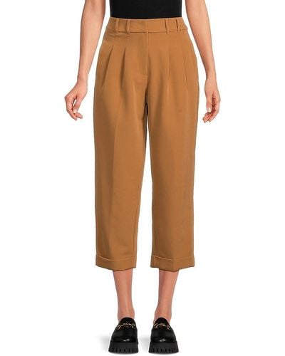 DKNY High Rise Pleated Cropped Pants - Natural