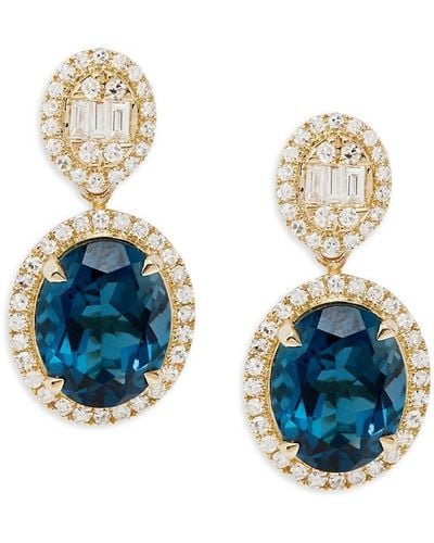 Effy 14K, London Topaz & Diamond Drop Earrings - Blue