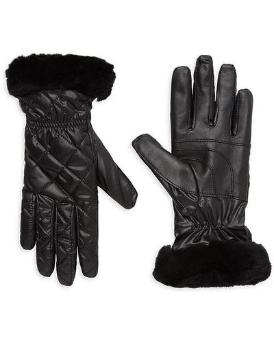 UGG Faux Fur Trim Quited Gloves - Black