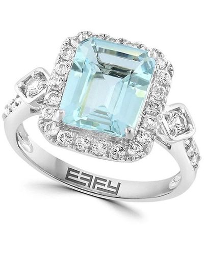 Effy 14k White Gold, Aquamarine & White Sapphire Ring - Multicolour